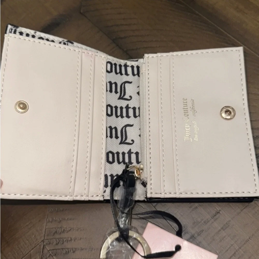 Juicy Couture Structured Bi-Fold Wallet, Black, White, Gold